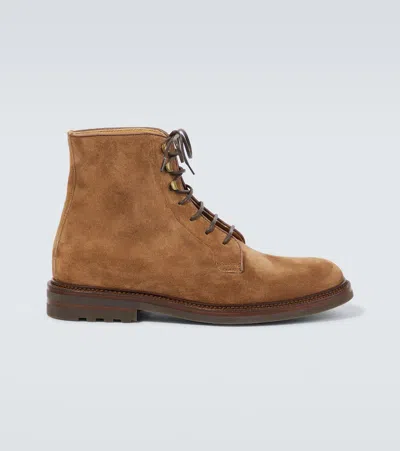Brunello Cucinelli Suede Lace-up Boots In Brown
