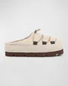 Brunello Cucinelli Suede Lace-up Cozy Mule Slippers In White