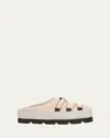 Brunello Cucinelli Suede Lace-up Cozy Mule Slippers In White