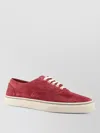 Brunello Cucinelli Suede Lace Up Low Top Sneakers In Red