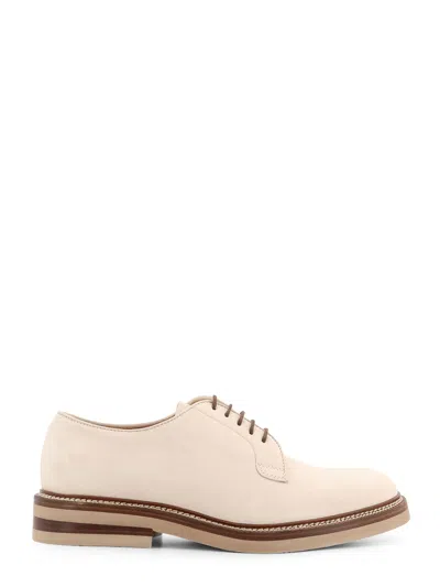 Brunello Cucinelli Suede Lace-up Shoe With Contrasting Midsole In Multicolor