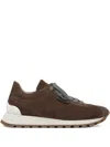 Brunello Cucinelli Slip-on Sneakers With Rubber Sole And Suede Finish In Brown