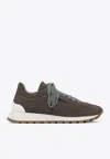 Brunello Cucinelli Brown Low Top Sneakers With Monil Detail On The Side And Embossed Logo Lettering On The Rear In Leat In Brown