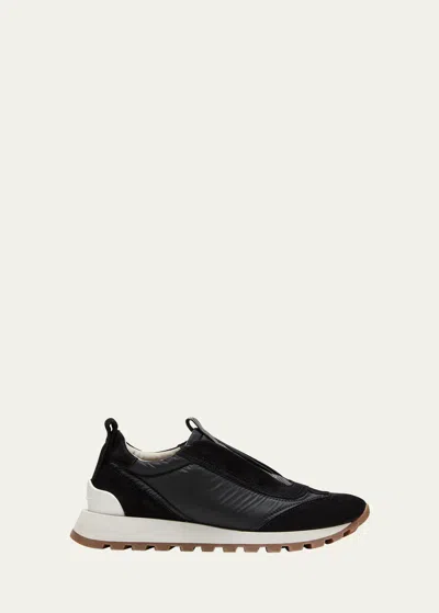 Brunello Cucinelli Suede And Technical Fabric Running Sneakers In C101 Black