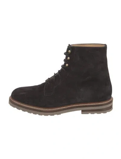 Pre-owned Brunello Cucinelli Suede Lace-up Boots In Black