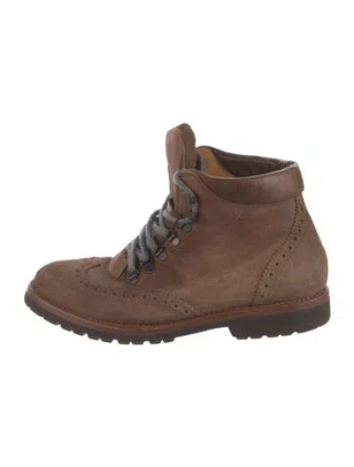 Pre-owned Brunello Cucinelli Suede Lace-up Boots In Brown