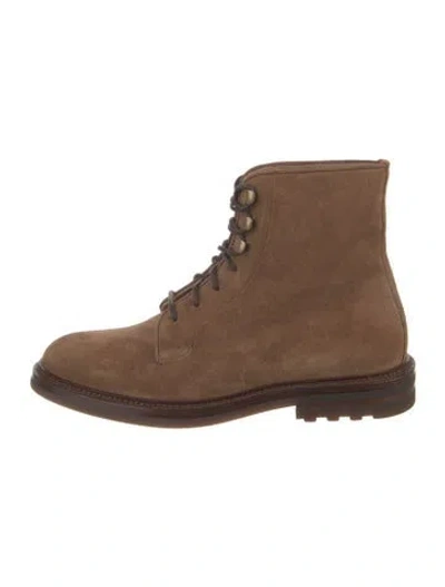 Pre-owned Brunello Cucinelli Suede Lace-up Boots In Brown