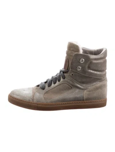 Pre-owned Brunello Cucinelli Suede Lace-up Boots In Gray