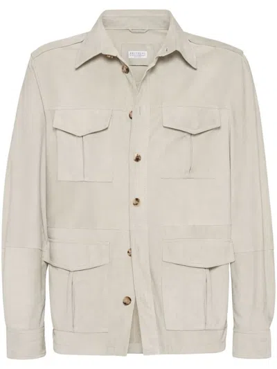 BRUNELLO CUCINELLI SUEDE LAMB LEATHER JACKET IN BEIGE