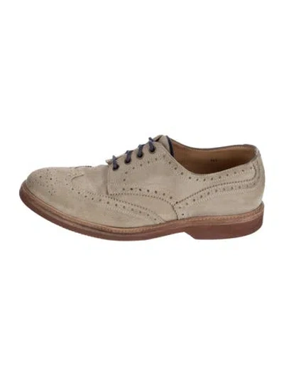 Pre-owned Brunello Cucinelli Suede Lasercut Accents Brogues In Neutrals