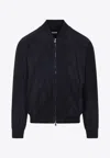 Brunello Cucinelli Ribbed Edges Suede Leather Jacket In Blue