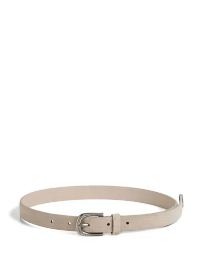 Brunello Cucinelli Kids' Suede-leather Buckle Belt In Gray