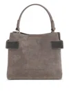Brunello Cucinelli Embellished Strap Suede Leather Handbag In Gray