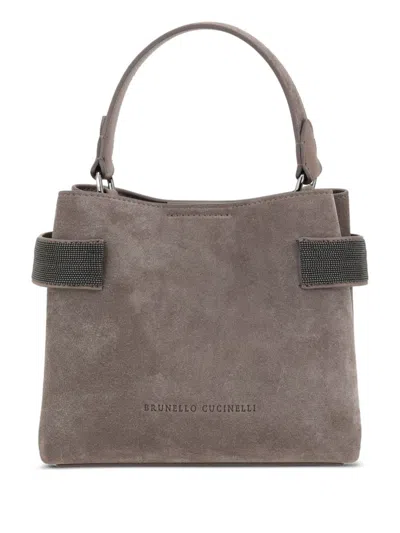Brunello Cucinelli Suede Leather Handbag In Sand