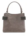 Brunello Cucinelli Embellished Strap Suede Leather Handbag In Gray