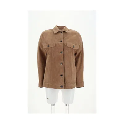 Brunello Cucinelli Suede Leather Jacket In Brown