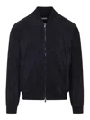 Brunello Cucinelli Ribbed Edges Suede Leather Jacket In Black
