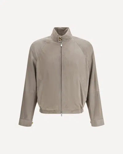 Brunello Cucinelli Suede Leather Jacket In With Zip In Brown