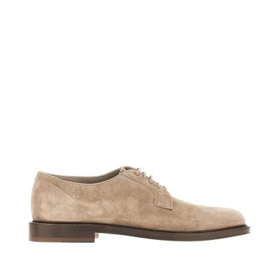 Brunello Cucinelli Suede Leather Laced Shoes In Sand