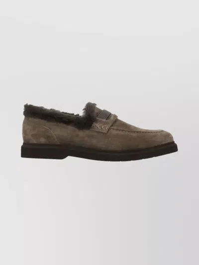 Brunello Cucinelli Suede Leather Loafers Round Toe Design In Brown