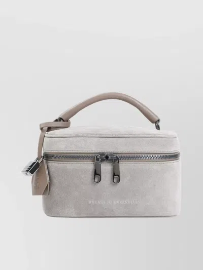 Brunello Cucinelli Suede Leather Pouch With Top Handle