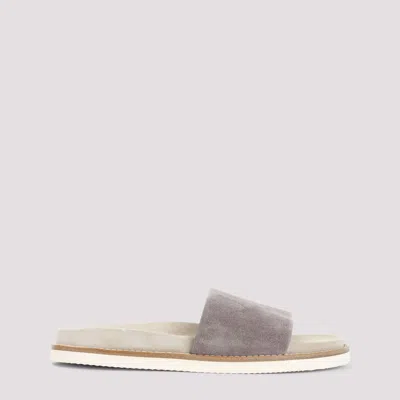 Brunello Cucinelli Suede Leather Sandals In Multicolor