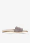 Brunello Cucinelli Suede Slide With Logo Print In Gray