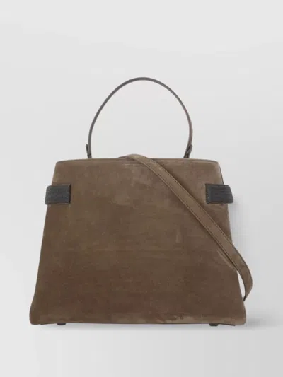 Brunello Cucinelli Suede Leather Shoulder Bag With Metal Hardware