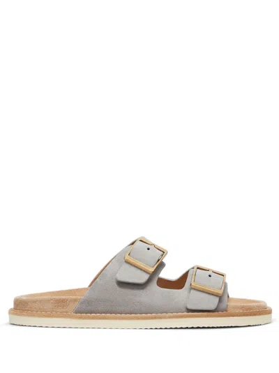 Brunello Cucinelli Buckle-fastened Suede Sandals In Grey