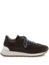 Brunello Cucinelli Brown Low Top Sneakers With Monil Detail On The Side And Embossed Logo Lettering On The Rear In Leat