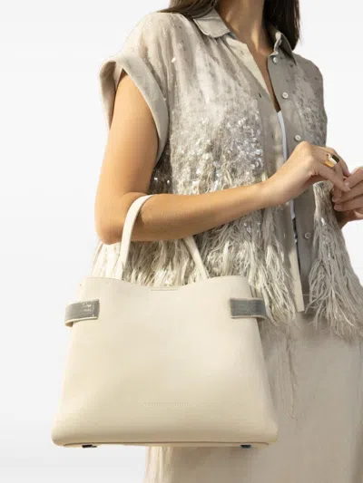 Brunello Cucinelli Suede Leather Tote Bag In Neutral