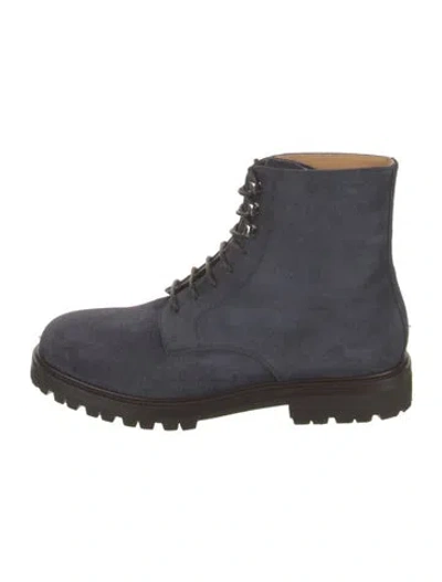 Pre-owned Brunello Cucinelli Suede Leather Trim Embellishment Hiking Boots In Blue