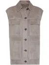 Brunello Cucinelli Grey Suede Leather Vest In Grey