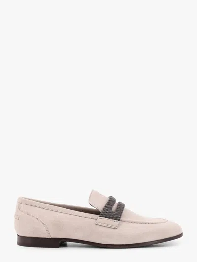 Brunello Cucinelli Suede Loafer With Iconic Monili Detail In Beige