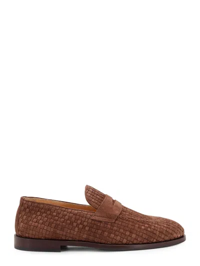 Brunello Cucinelli Suede Loafer With Interwined Motif In Brown