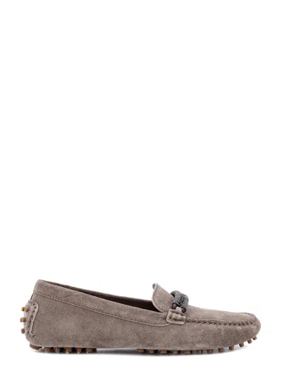 Brunello Cucinelli Suede Loafer With Precious Braided Detail In Brown