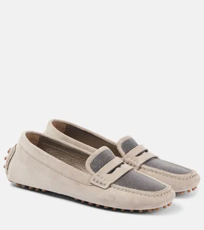 Brunello Cucinelli Suede Loafers In Beige