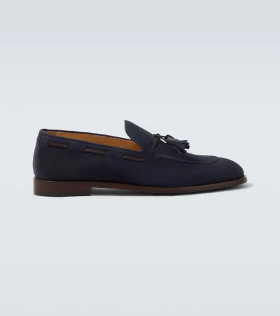 Brunello Cucinelli Nappi Tassel Suede Moccasins Round Toe In Blue