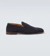 Brunello Cucinelli Leather-trimmed Suede Penny Loafers In Blue