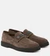Brunello Cucinelli Suede Monili Penny Loafers In Brown