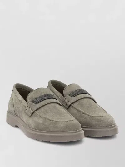 Brunello Cucinelli Suede Loafers Charm Detail Rubber Sole In Gray