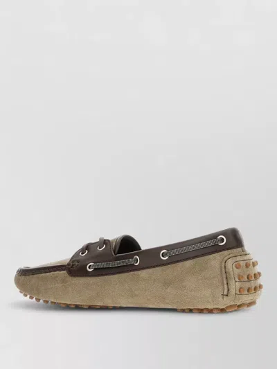 Brunello Cucinelli Suede Loafers Contrast Trim Metal Eyelets In Multi