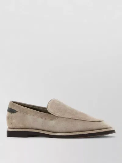 Brunello Cucinelli Beige Calf Leather Bos Taurus Flat Shoes In Transparent