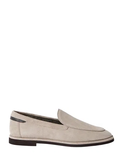Brunello Cucinelli Beige Calf Leather Bos Taurus Flat Shoes In Transparent