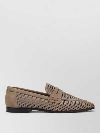 Brunello Cucinelli Suede Loafers Round Toe Perforated Design