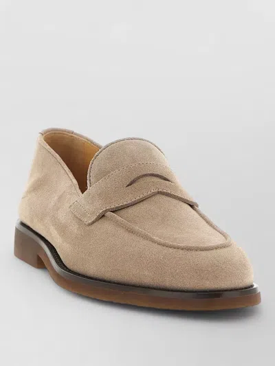 Brunello Cucinelli Suede Loafers Tapered Silhouette Almond Toe In Neutral