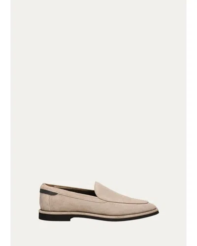 Brunello Cucinelli Suede Loafers W/ Monili In Neutral