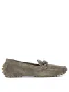 Brunello Cucinelli Buckle Loafers With Studded Sole And Suede Upper In Gray