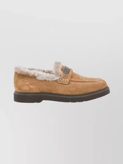 Brunello Cucinelli Suede Loafers With Rubber Sole And Stitching In Brown