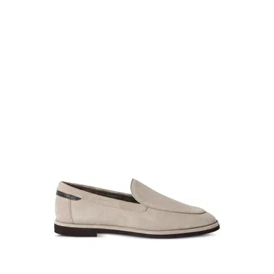 Brunello Cucinelli Suede Loafers With Shiny Detail In Gray